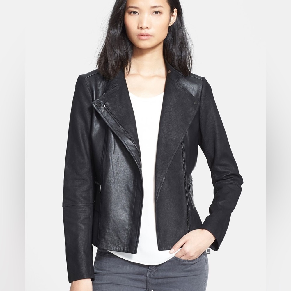 Vince Texture Block Leather Moto Jacket